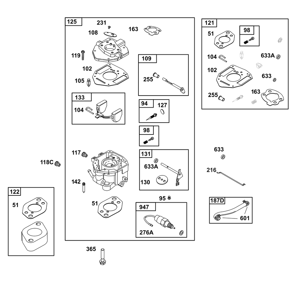 Carburetor Group Diagram and Parts List for 356447-0711-G1 200000 - 399999 Briggs and Stratton Engine